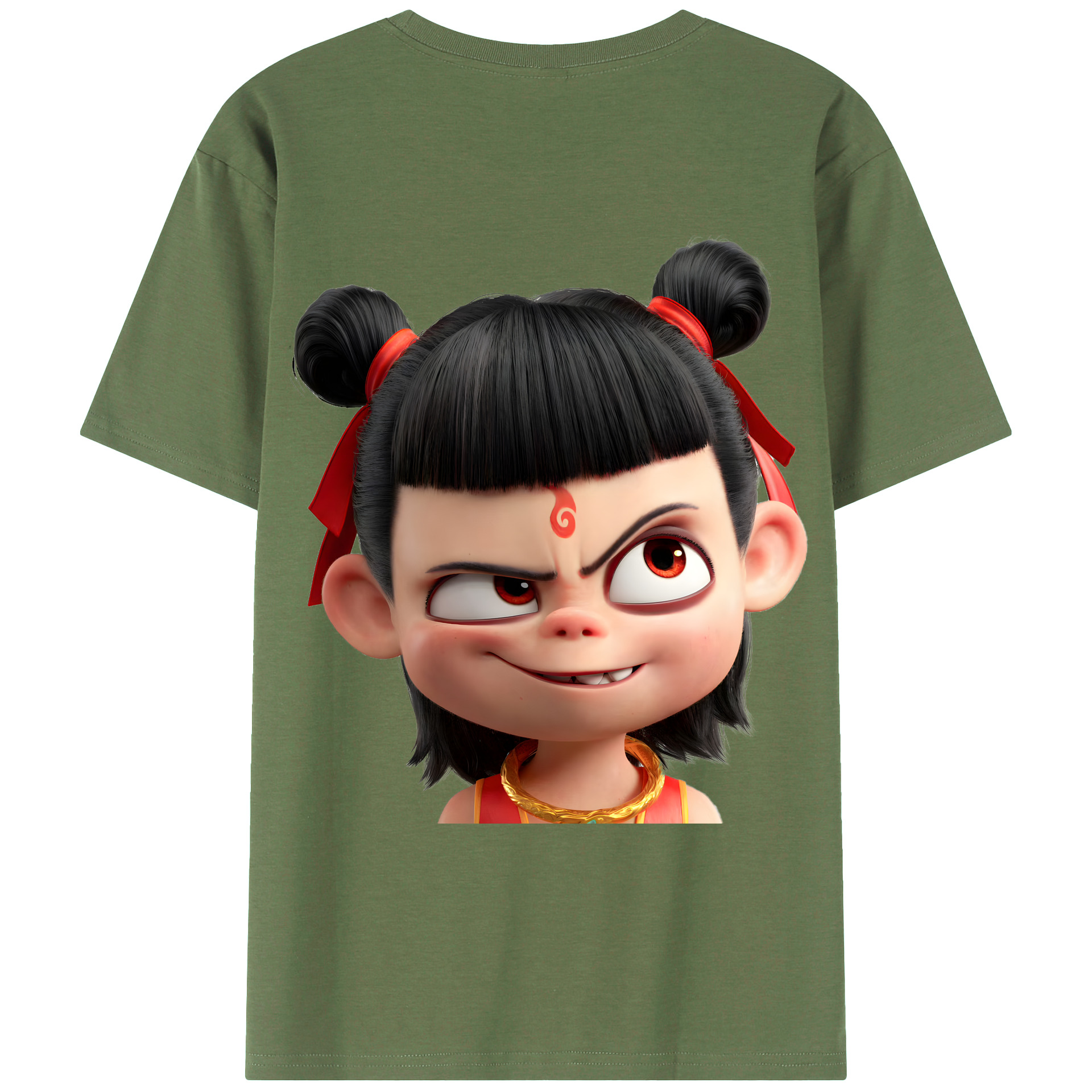 （画像用） Ne Zha 2 ナタ 魔童の大暴れ 綿100％ メンズ半袖Tシャツ（バックプリント） 通気性